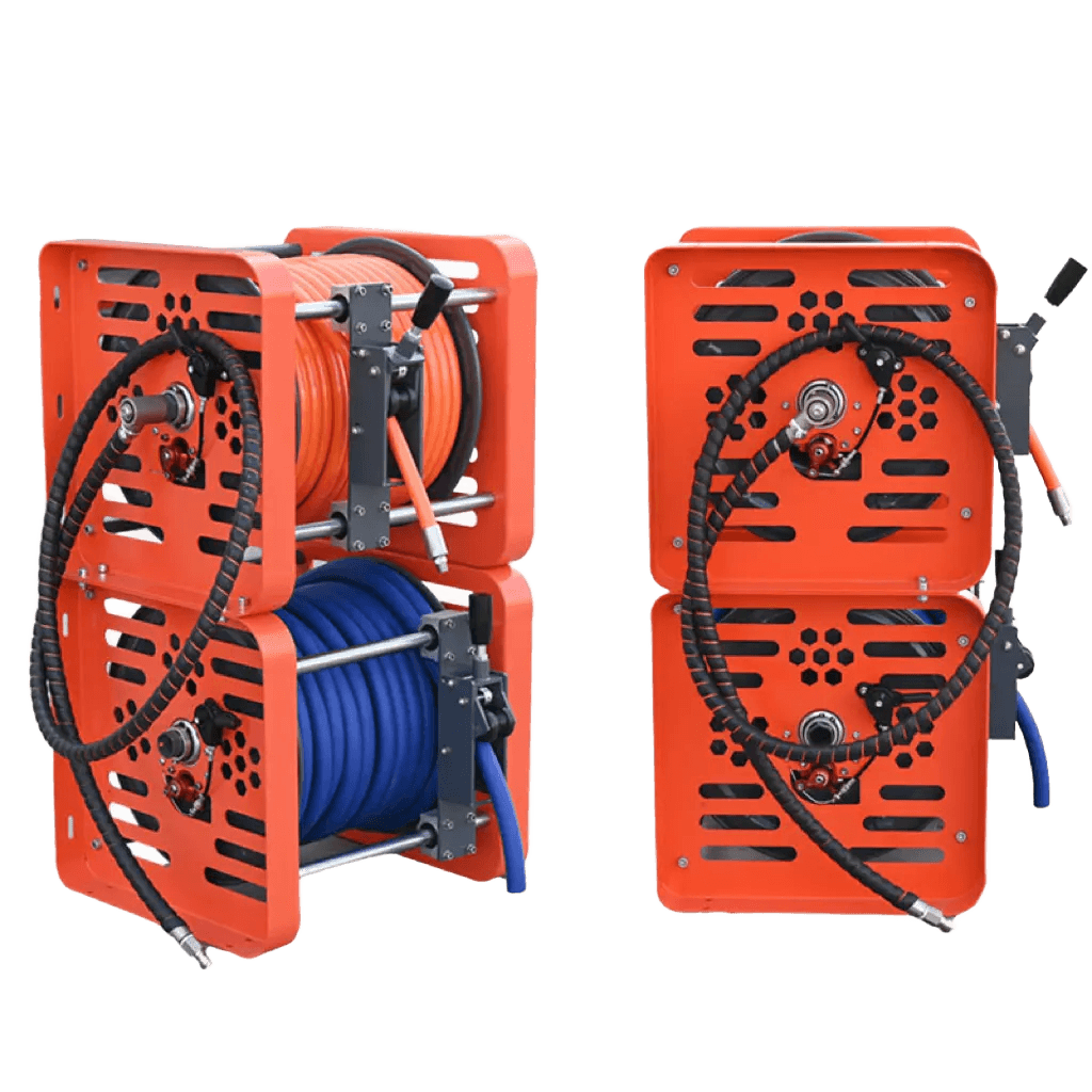 Двухбарабанная катушка для шланга AMJET TwinReel (100–350 бар, 80 л/мин, резьба 3/8" или 1/4") — фото 2