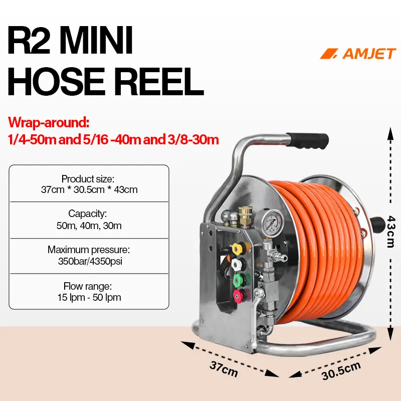Катушка для шланга AMJET R2 Mini Jetter (350 бар, 15–50 л/мин, нержавеющая сталь 304) — фото 3